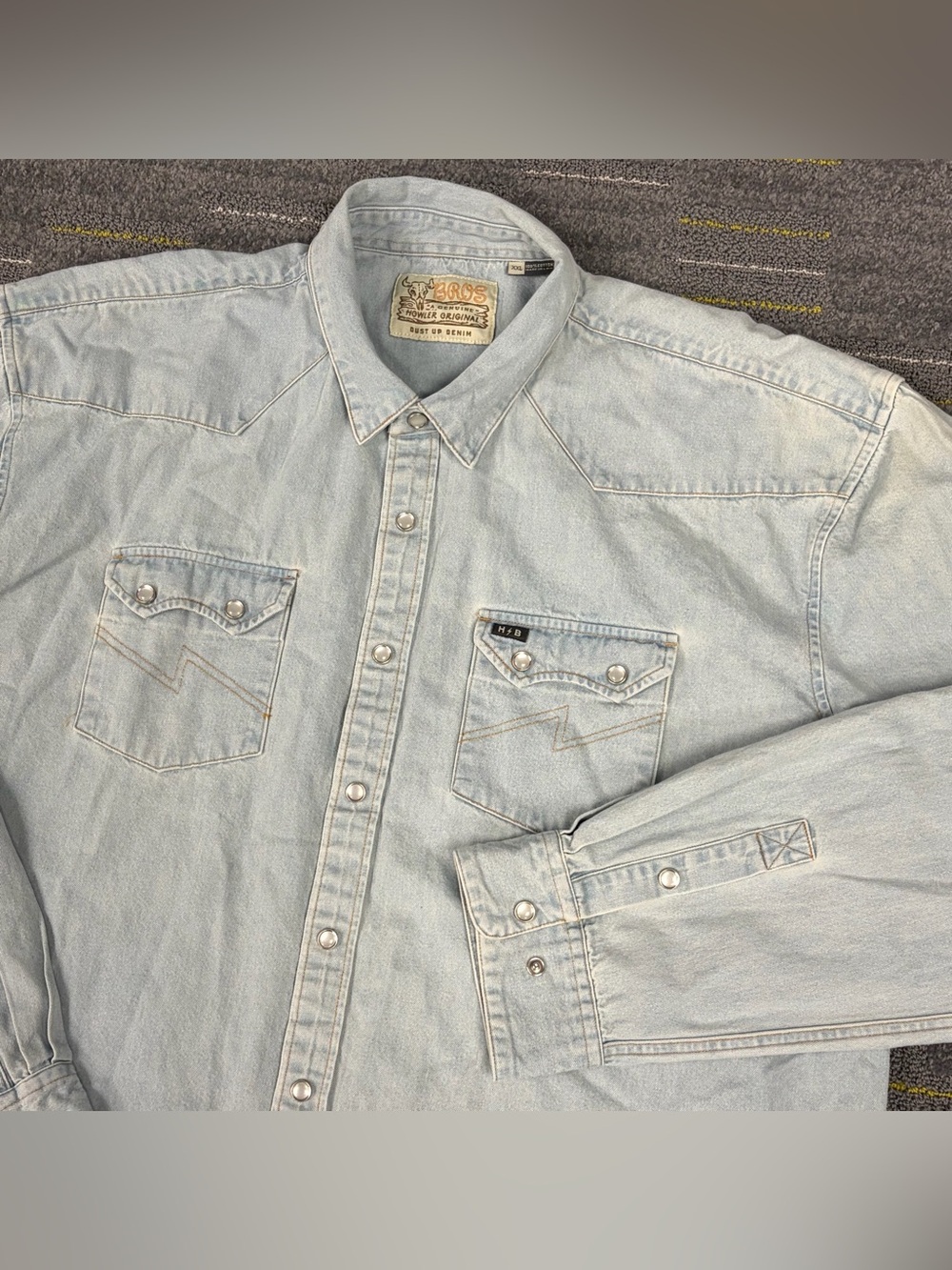 Howler Bros Dust Up Denim Shirt Western Pearl Snap Long Sleeve XXL Light Wash